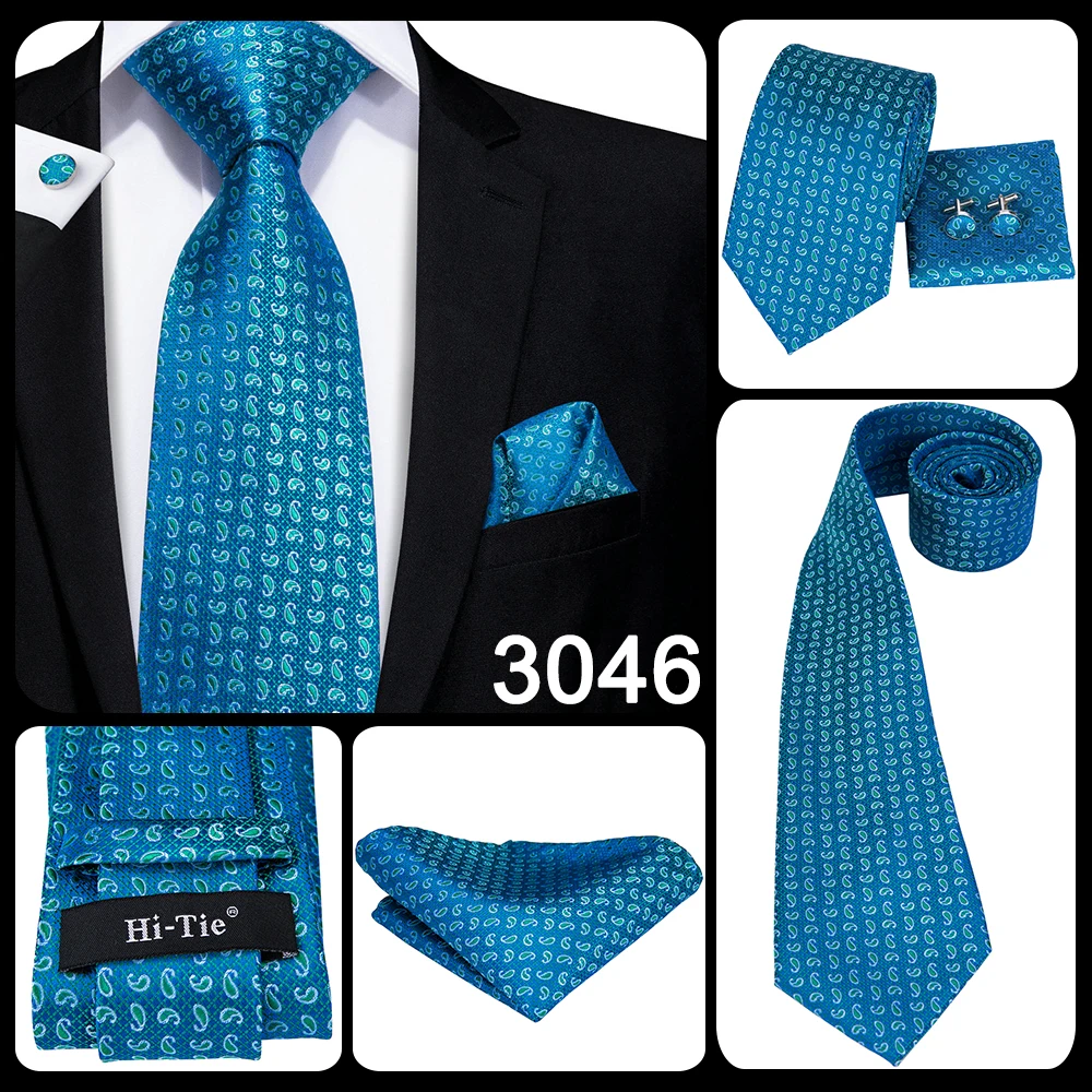 Hi-Tie Light Blue Striped Novelty Silk Wedding Tie For Men Handky Cufflinks Nicktie Set Fashion Design Business Party Dropship