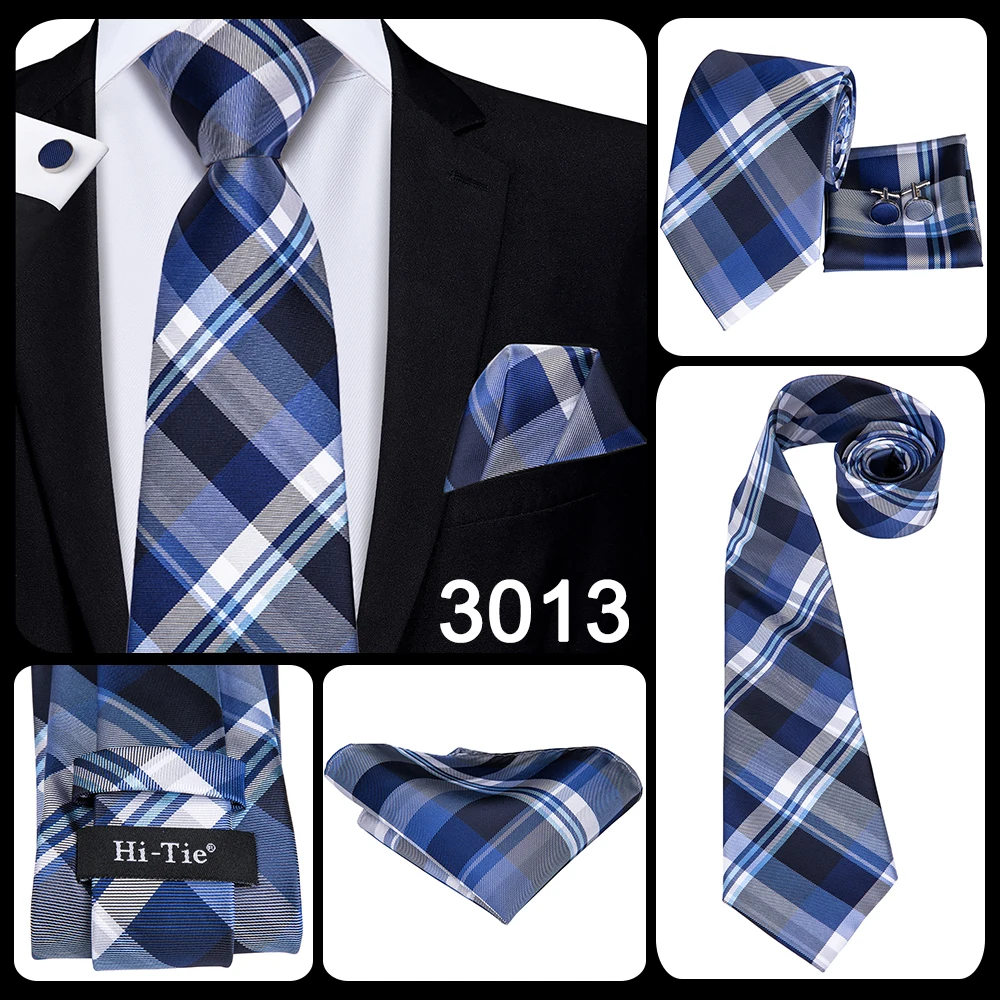 Hi-Tie Light Blue Striped Novelty Silk Wedding Tie For Men Handky Cufflinks Nicktie Set Fashion Design Business Party Dropship
