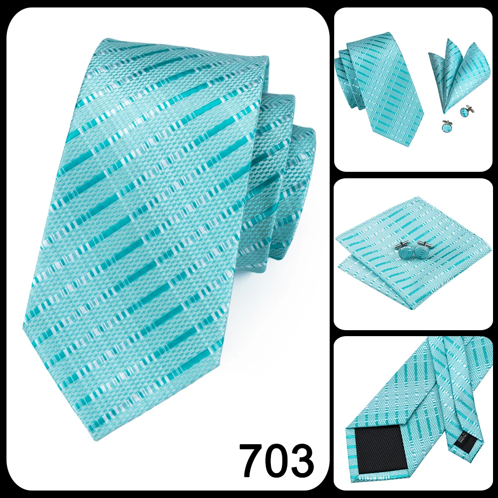 Hi-Tie Light Blue Striped Novelty Silk Wedding Tie For Men Handky Cufflinks Nicktie Set Fashion Design Business Party Dropship