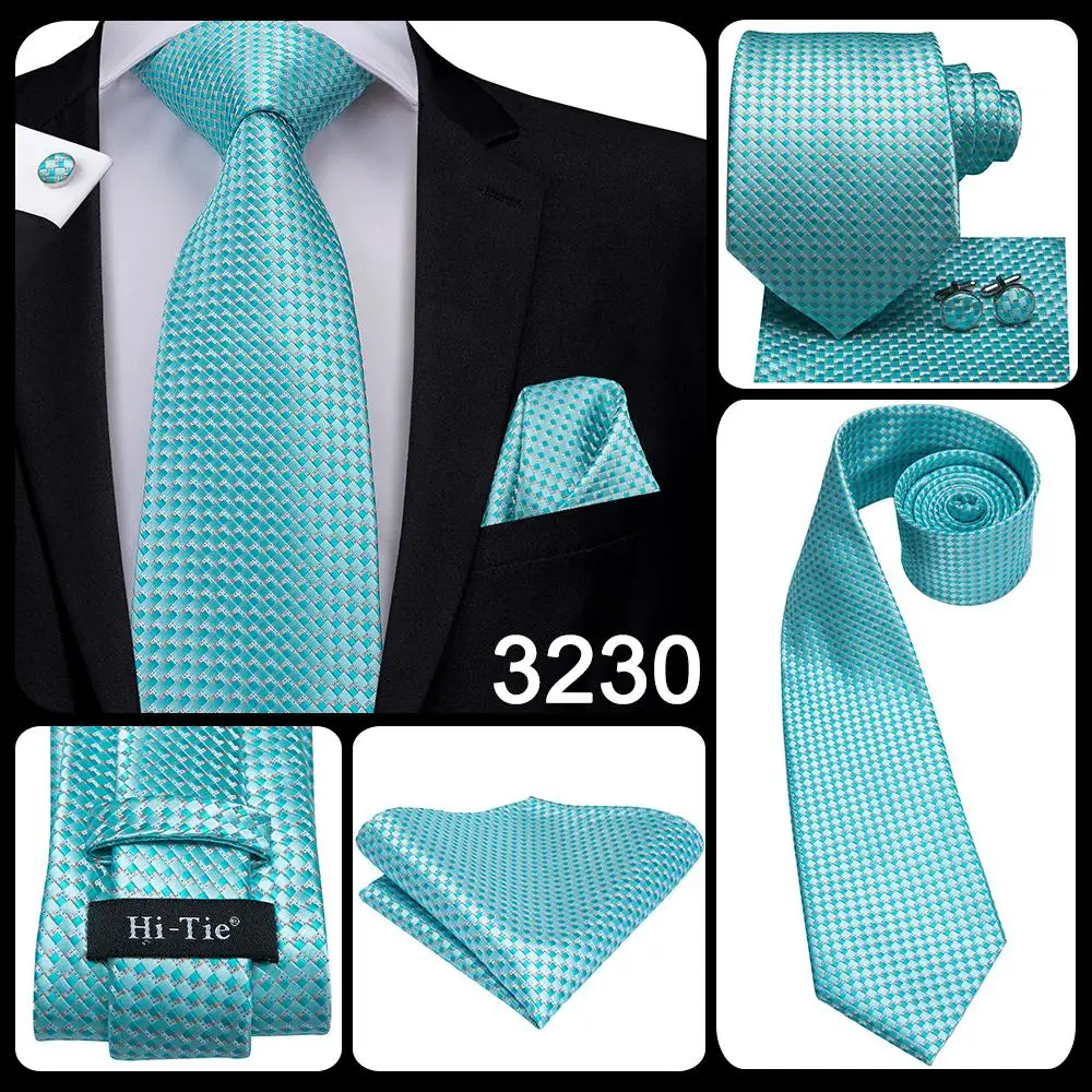 Hi-Tie Light Blue Striped Novelty Silk Wedding Tie For Men Handky Cufflinks Nicktie Set Fashion Design Business Party Dropship