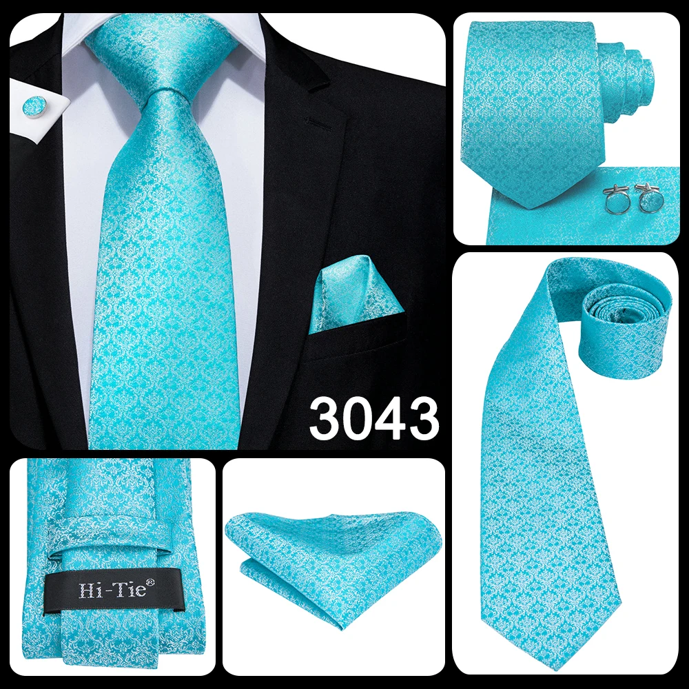 Hi-Tie Light Blue Striped Novelty Silk Wedding Tie For Men Handky Cufflinks Nicktie Set Fashion Design Business Party Dropship