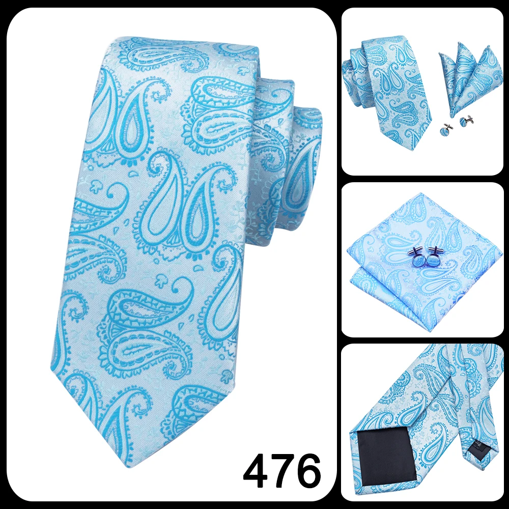 Hi-Tie Light Blue Striped Novelty Silk Wedding Tie For Men Handky Cufflinks Nicktie Set Fashion Design Business Party Dropship