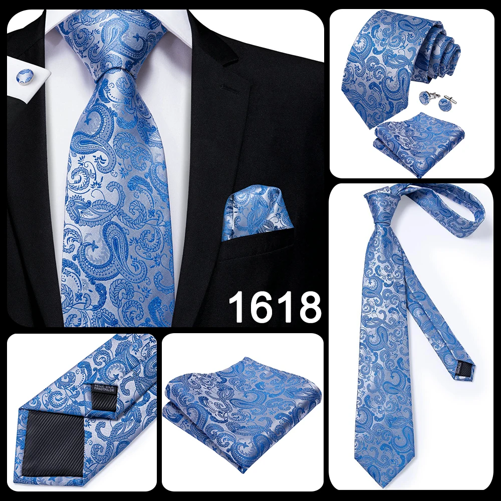 Hi-Tie Light Blue Striped Novelty Silk Wedding Tie For Men Handky Cufflinks Nicktie Set Fashion Design Business Party Dropship