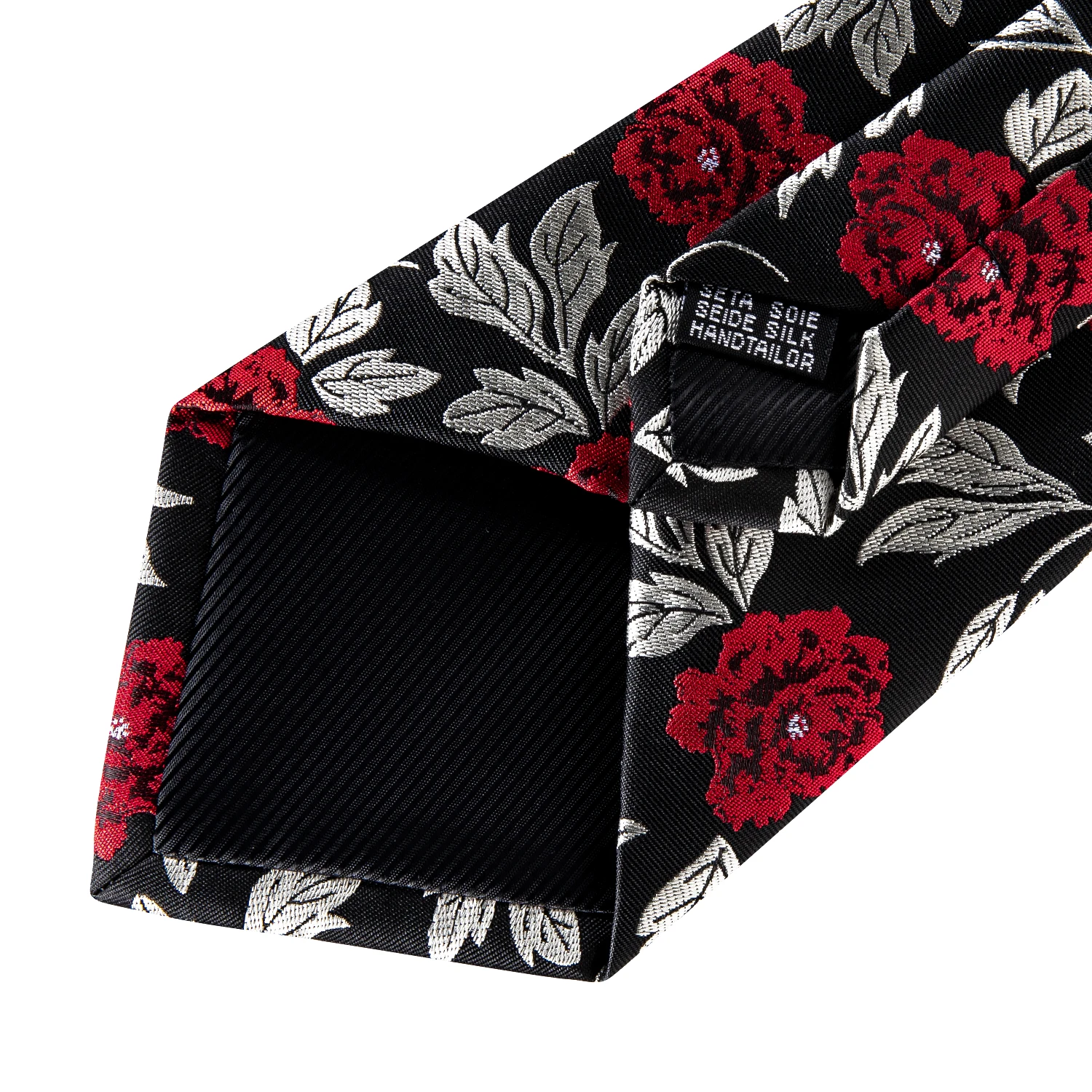 Black Red Rose Floral Ties For Men 8cm Men's Neck Tie Handkerchief Cufflinks Set Business Wedding Tie Gift For Men DiBanGu
