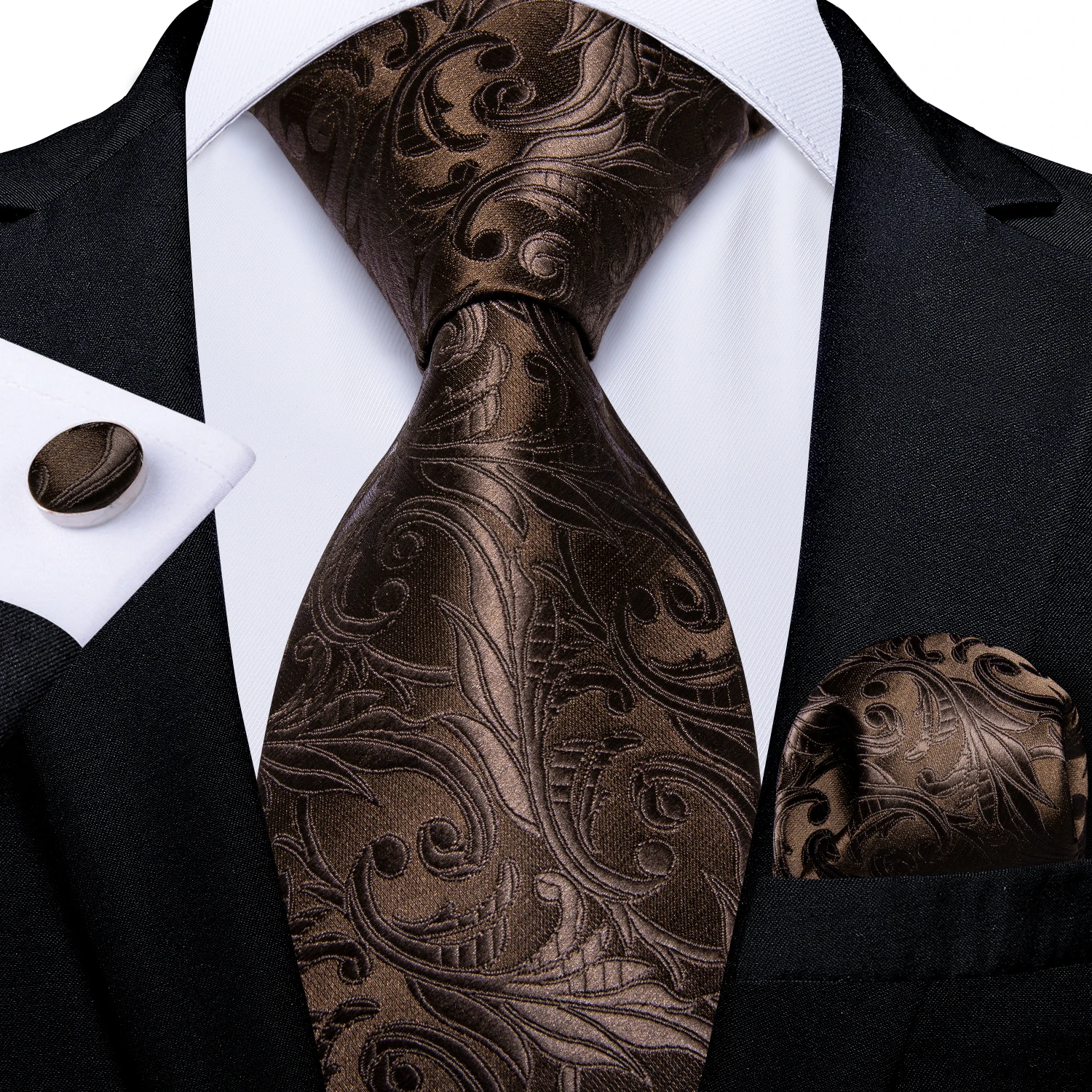 Black Red Rose Floral Ties For Men 8cm Men's Neck Tie Handkerchief Cufflinks Set Business Wedding Tie Gift For Men DiBanGu