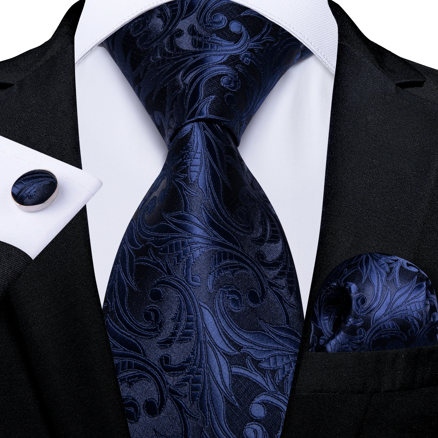 Black Red Rose Floral Ties For Men 8cm Men's Neck Tie Handkerchief Cufflinks Set Business Wedding Tie Gift For Men DiBanGu
