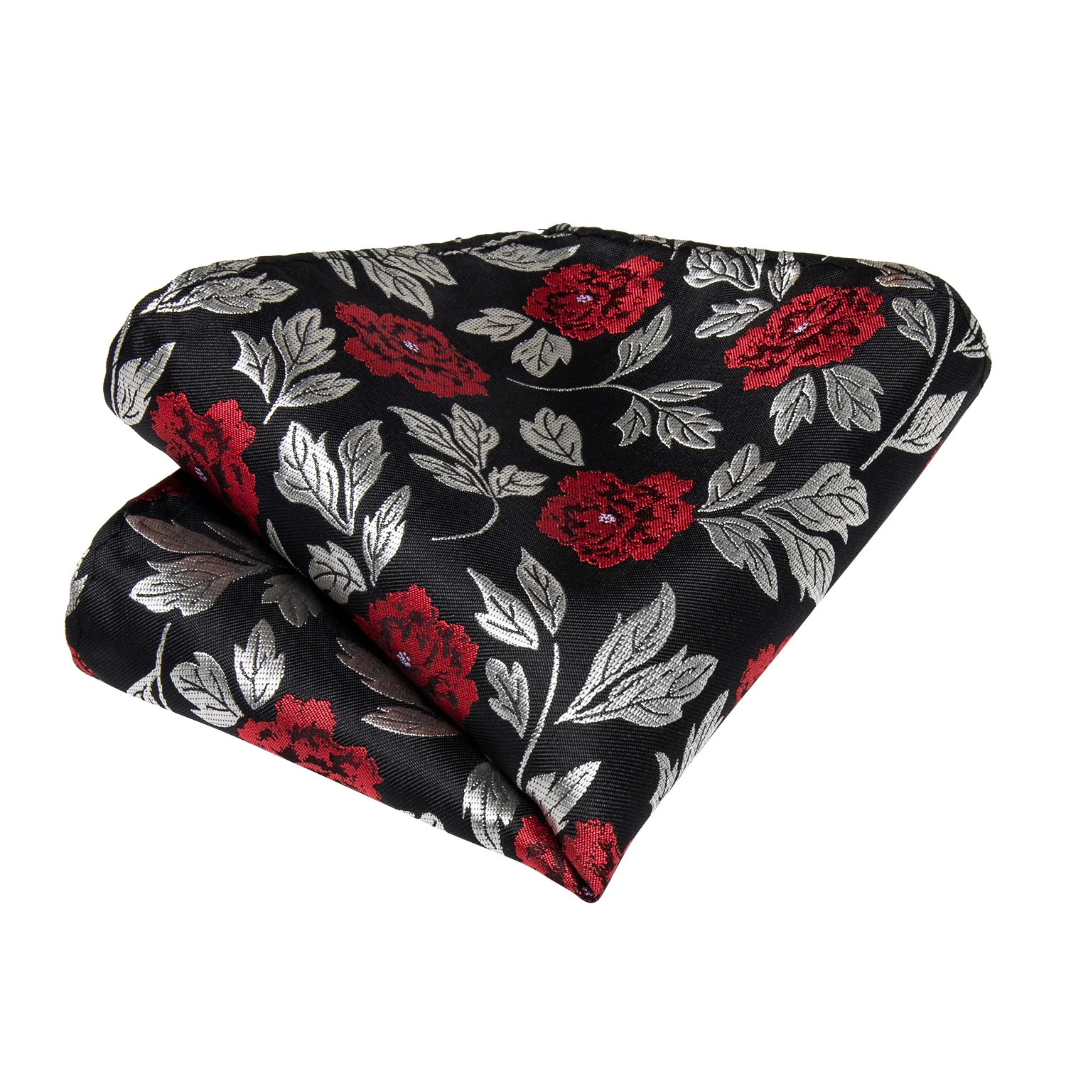 Black Red Rose Floral Ties For Men 8cm Men's Neck Tie Handkerchief Cufflinks Set Business Wedding Tie Gift For Men DiBanGu