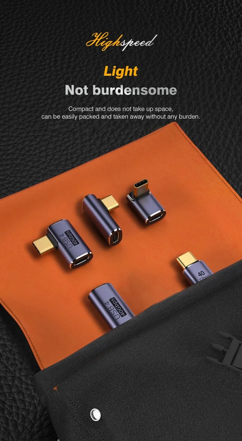 USB4.0 40Gbps OTG Type C 90 Degree Adapter 100W 5A USB C to Type C Fast Charging Converter USB C Data Adapter For Macbook 8K60HZ