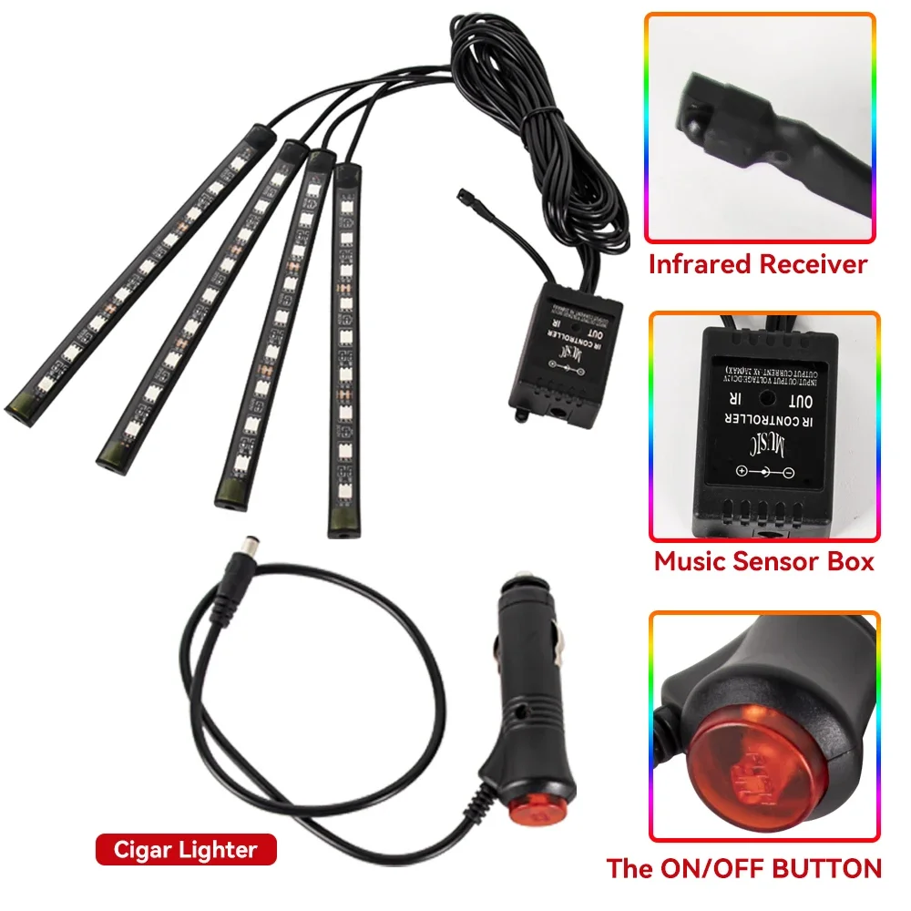 Neon 36 48 72 LED Car Interior Ambient Foot Light Wireless Remote Music APP Control Auto RGB Atmosphere Decorative Lamp