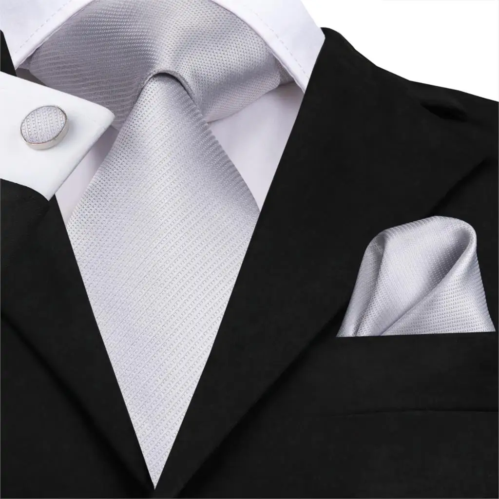 Hi-Tie Luxury Silver Novelty Men Tie Gravata Wedding Necktie For Men Hanky Cufflink Set Fashion Design BusinessDropshipping