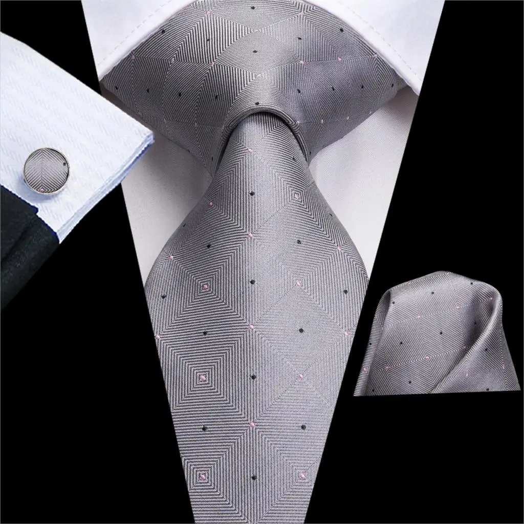 Hi-Tie Luxury Silver Novelty Men Tie Gravata Wedding Necktie For Men Hanky Cufflink Set Fashion Design BusinessDropshipping