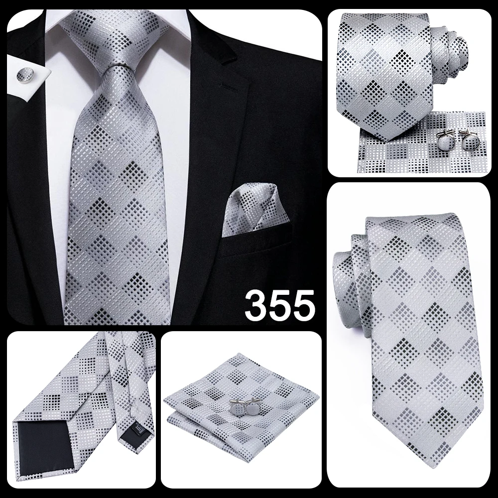 Hi-Tie Luxury Silver Novelty Men Tie Gravata Wedding Necktie For Men Hanky Cufflink Set Fashion Design BusinessDropshipping