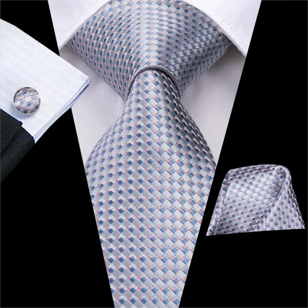 Hi-Tie Luxury Silver Novelty Men Tie Gravata Wedding Necktie For Men Hanky Cufflink Set Fashion Design BusinessDropshipping