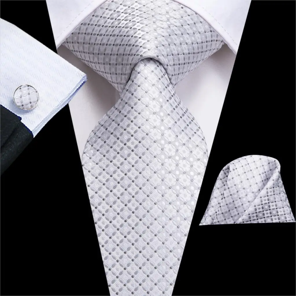 Hi-Tie Luxury Silver Novelty Men Tie Gravata Wedding Necktie For Men Hanky Cufflink Set Fashion Design BusinessDropshipping