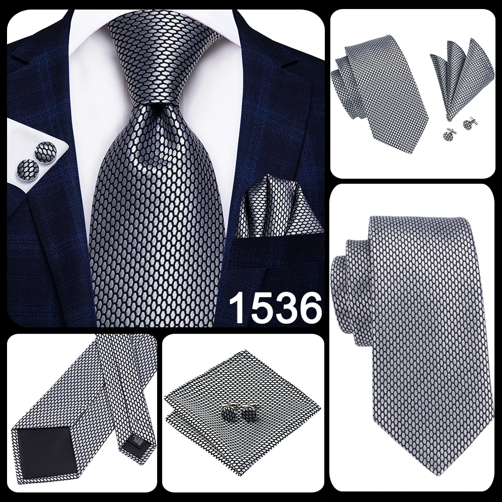 Hi-Tie Luxury Silver Novelty Men Tie Gravata Wedding Necktie For Men Hanky Cufflink Set Fashion Design BusinessDropshipping