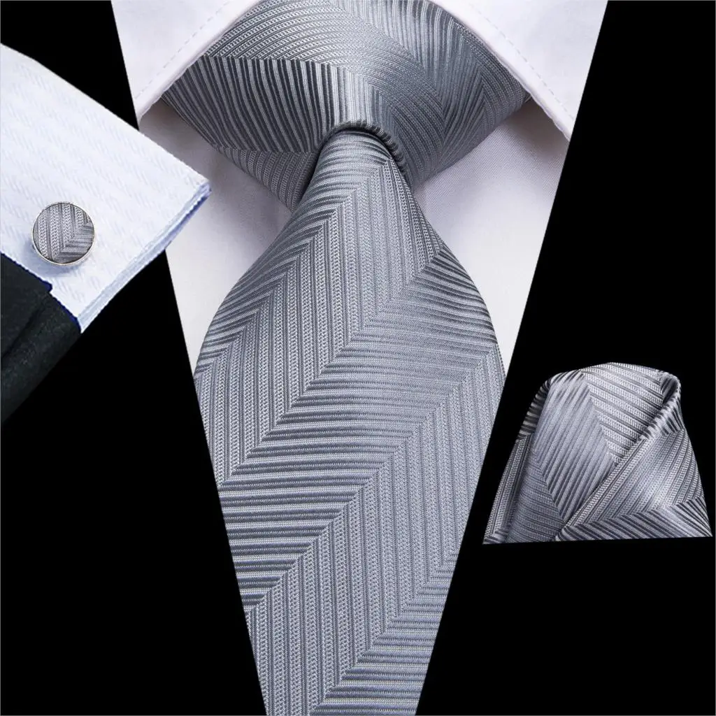 Hi-Tie Luxury Silver Novelty Men Tie Gravata Wedding Necktie For Men Hanky Cufflink Set Fashion Design BusinessDropshipping