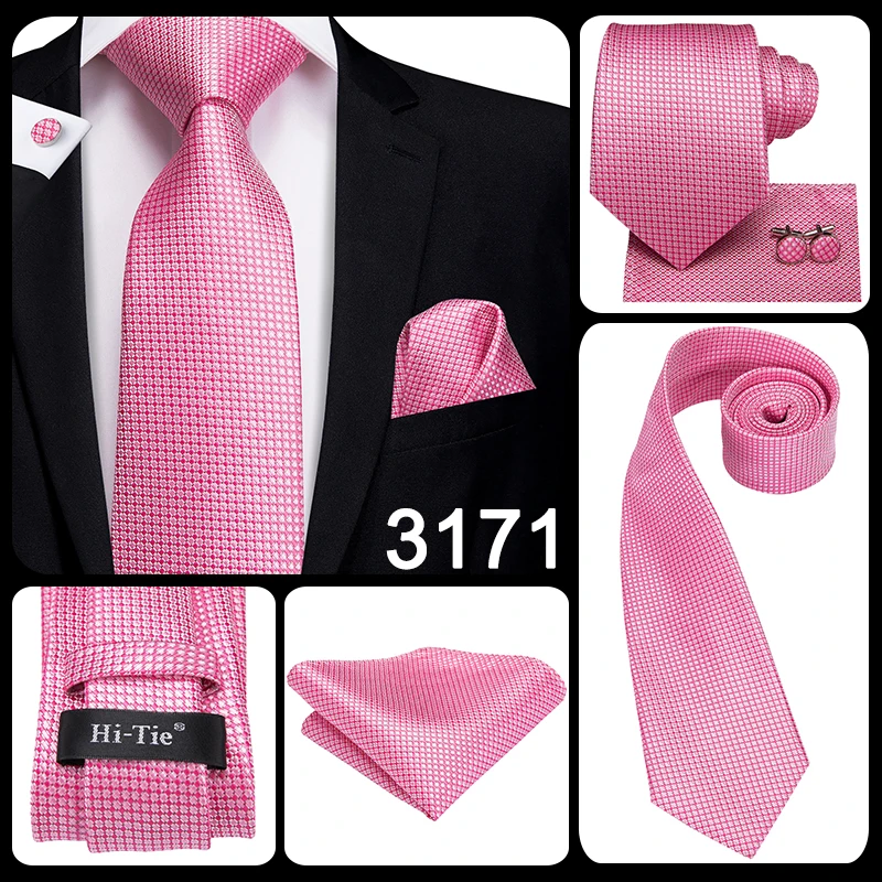 Hi-Tie Silk Mens Wedding Tie Peach Pink Solid Gift Necktie For Men Fashion Design High Quality Hanky Cufflink Set Business Party