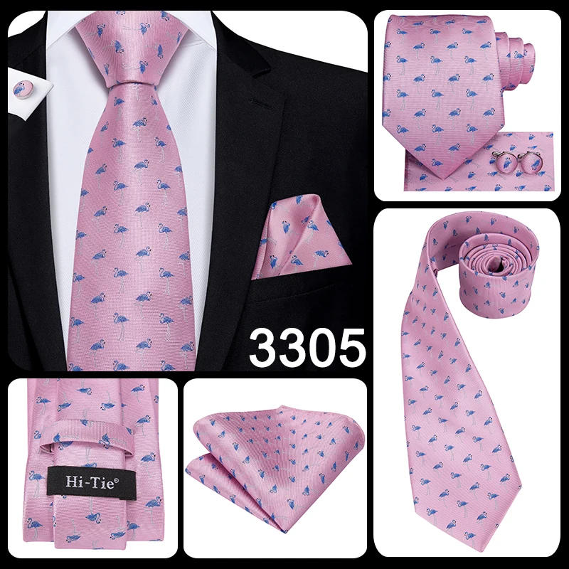 Hi-Tie Silk Mens Wedding Tie Peach Pink Solid Gift Necktie For Men Fashion Design High Quality Hanky Cufflink Set Business Party