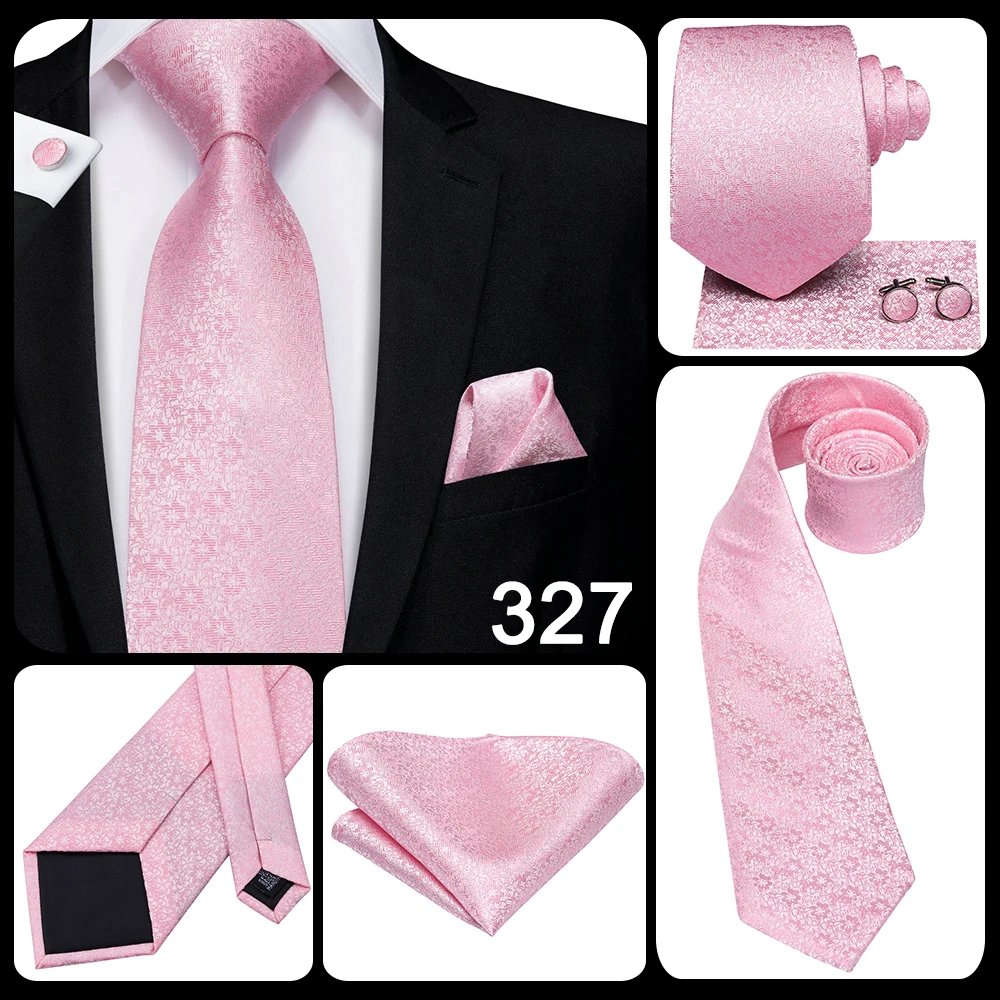 Hi-Tie Silk Mens Wedding Tie Peach Pink Solid Gift Necktie For Men Fashion Design High Quality Hanky Cufflink Set Business Party