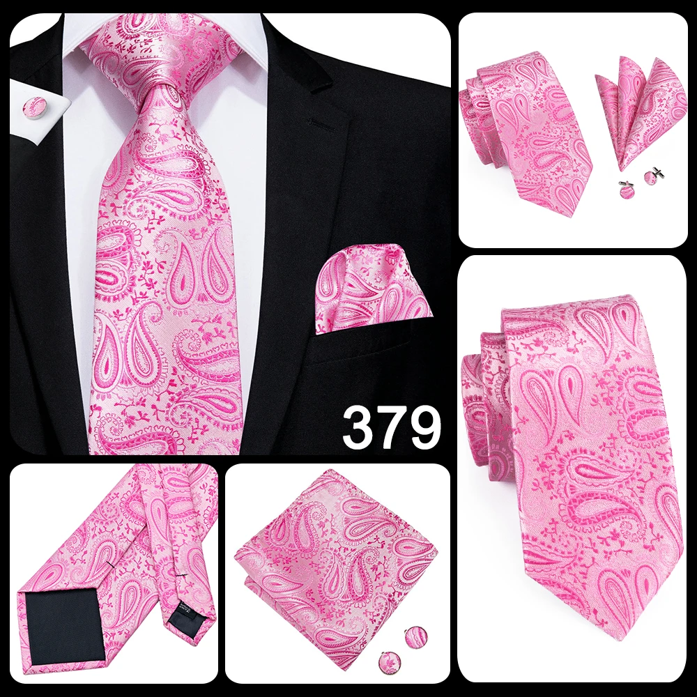 Hi-Tie Silk Mens Wedding Tie Peach Pink Solid Gift Necktie For Men Fashion Design High Quality Hanky Cufflink Set Business Party