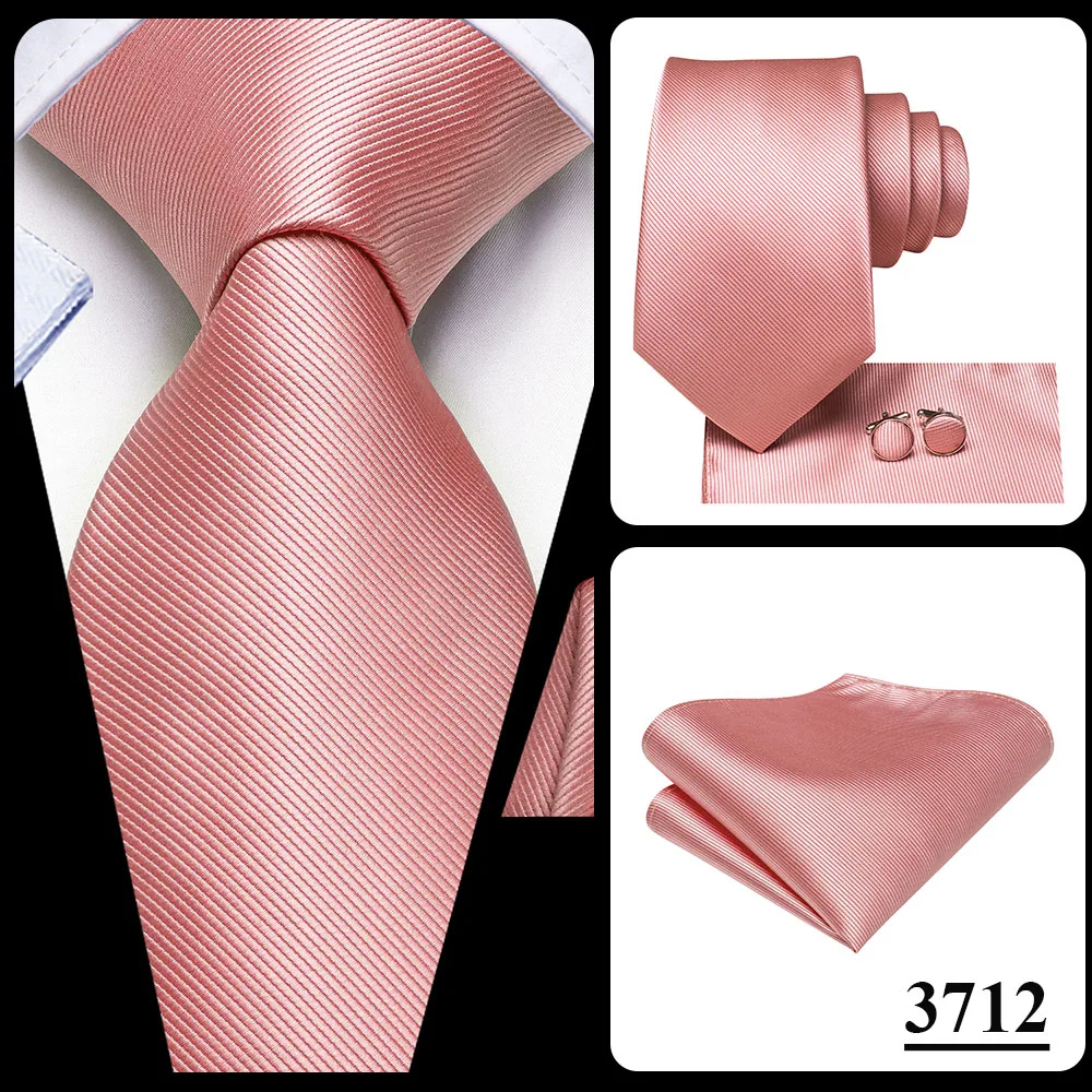 Hi-Tie Silk Mens Wedding Tie Peach Pink Solid Gift Necktie For Men Fashion Design High Quality Hanky Cufflink Set Business Party