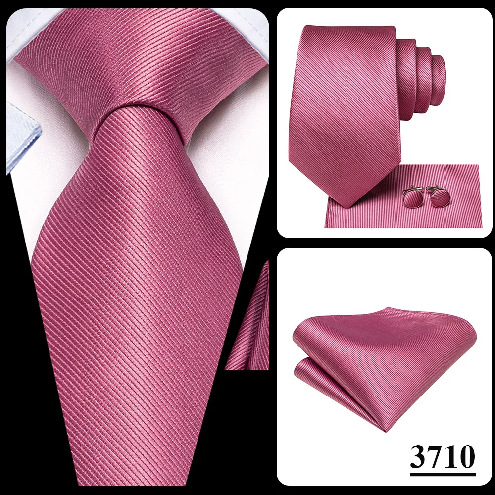 Hi-Tie Silk Mens Wedding Tie Peach Pink Solid Gift Necktie For Men Fashion Design High Quality Hanky Cufflink Set Business Party