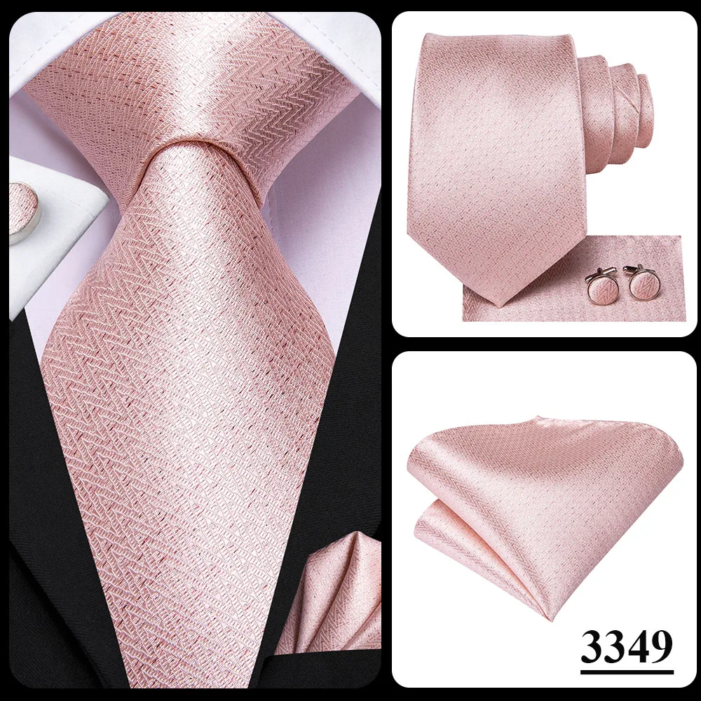 Hi-Tie Silk Mens Wedding Tie Peach Pink Solid Gift Necktie For Men Fashion Design High Quality Hanky Cufflink Set Business Party