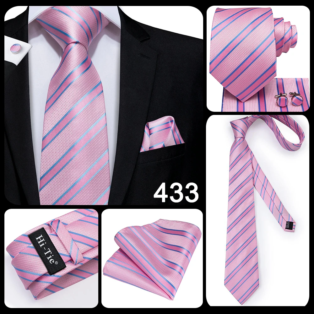 Hi-Tie Silk Mens Wedding Tie Peach Pink Solid Gift Necktie For Men Fashion Design High Quality Hanky Cufflink Set Business Party