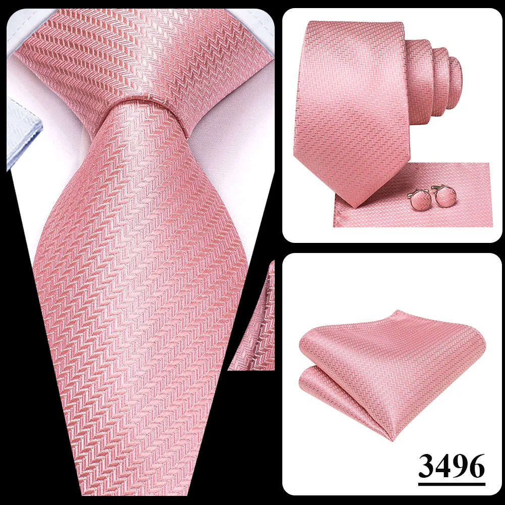 Hi-Tie Silk Mens Wedding Tie Peach Pink Solid Gift Necktie For Men Fashion Design High Quality Hanky Cufflink Set Business Party
