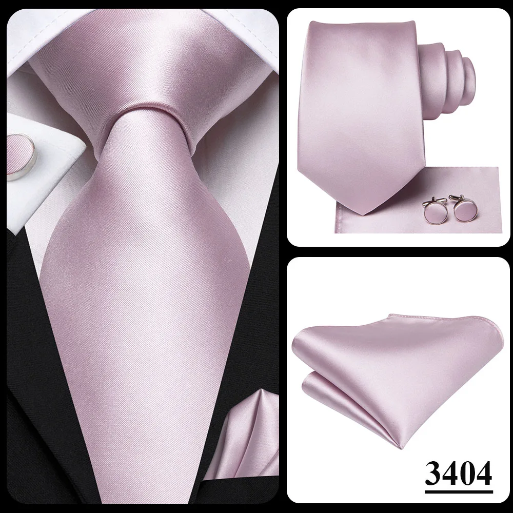 Hi-Tie Silk Mens Wedding Tie Peach Pink Solid Gift Necktie For Men Fashion Design High Quality Hanky Cufflink Set Business Party