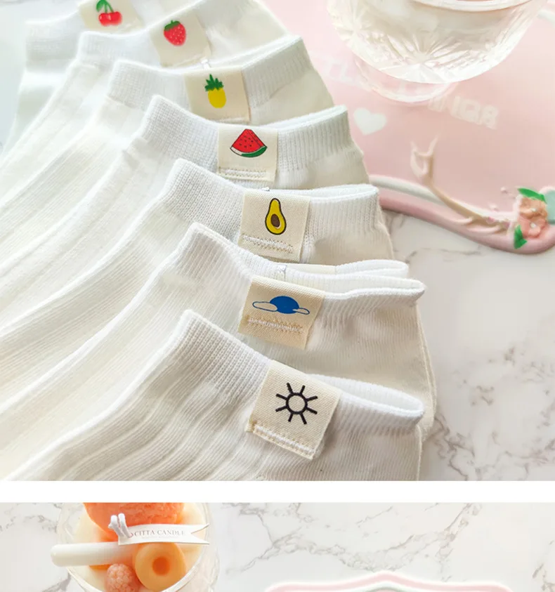 Socks women white 100 cotton fruit Invisible Short Woman Sweat summer girl women's socks ankle low female Invisible Kawaii Sox