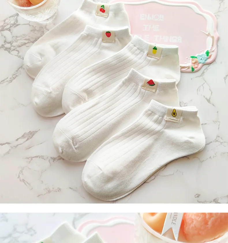 Socks women white 100 cotton fruit Invisible Short Woman Sweat summer girl women's socks ankle low female Invisible Kawaii Sox