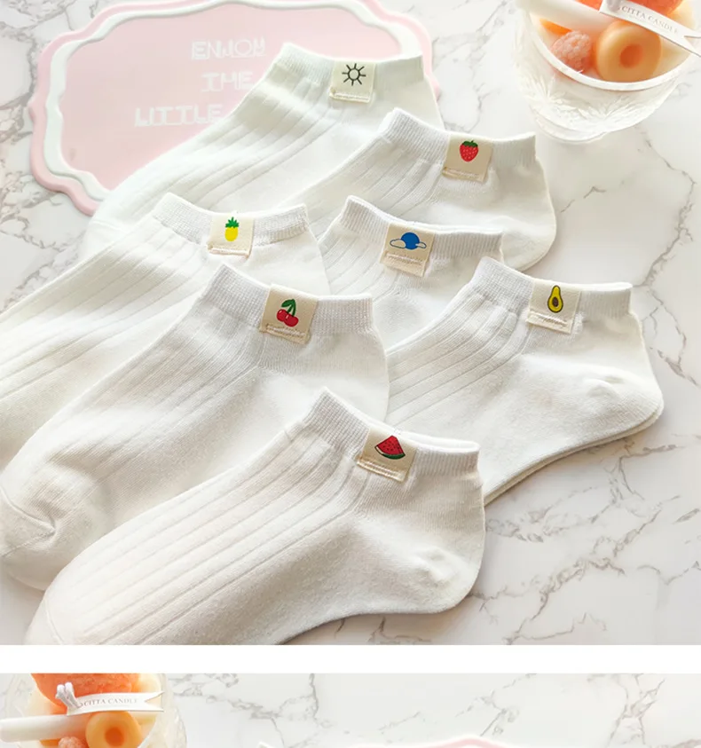 Socks women white 100 cotton fruit Invisible Short Woman Sweat summer girl women's socks ankle low female Invisible Kawaii Sox