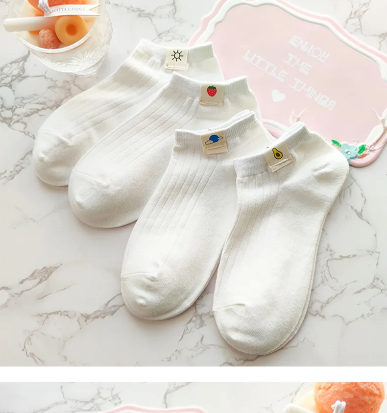 Socks women white 100 cotton fruit Invisible Short Woman Sweat summer girl women's socks ankle low female Invisible Kawaii Sox