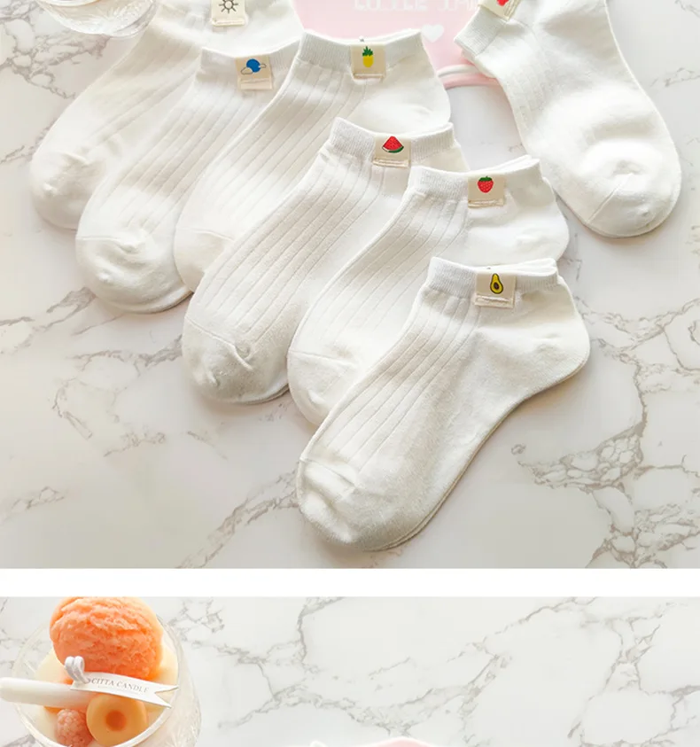 Socks women white 100 cotton fruit Invisible Short Woman Sweat summer girl women's socks ankle low female Invisible Kawaii Sox