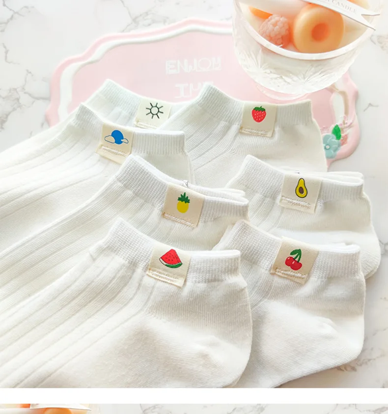 Socks women white 100 cotton fruit Invisible Short Woman Sweat summer girl women's socks ankle low female Invisible Kawaii Sox