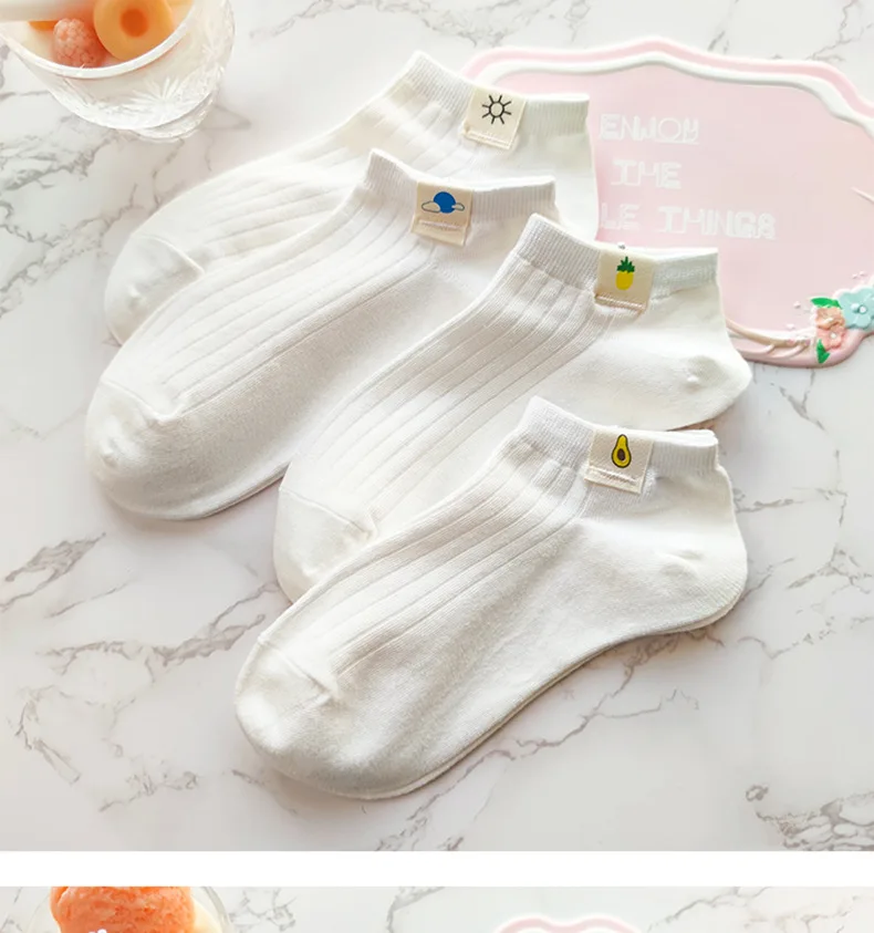 Socks women white 100 cotton fruit Invisible Short Woman Sweat summer girl women's socks ankle low female Invisible Kawaii Sox