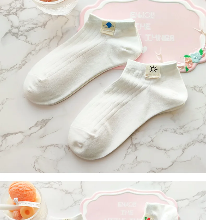 Socks women white 100 cotton fruit Invisible Short Woman Sweat summer girl women's socks ankle low female Invisible Kawaii Sox