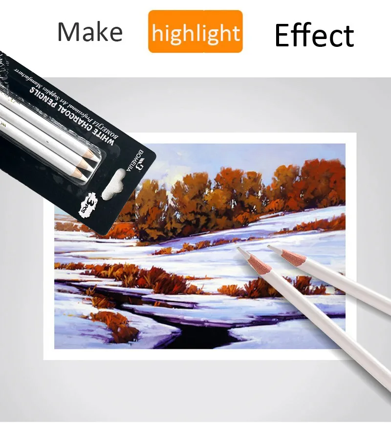 3Pcs White Sketch Charcoal Pencils Set Professional Standard Pencil Drawing Pencils Set For School Tool Painting Art Supplies