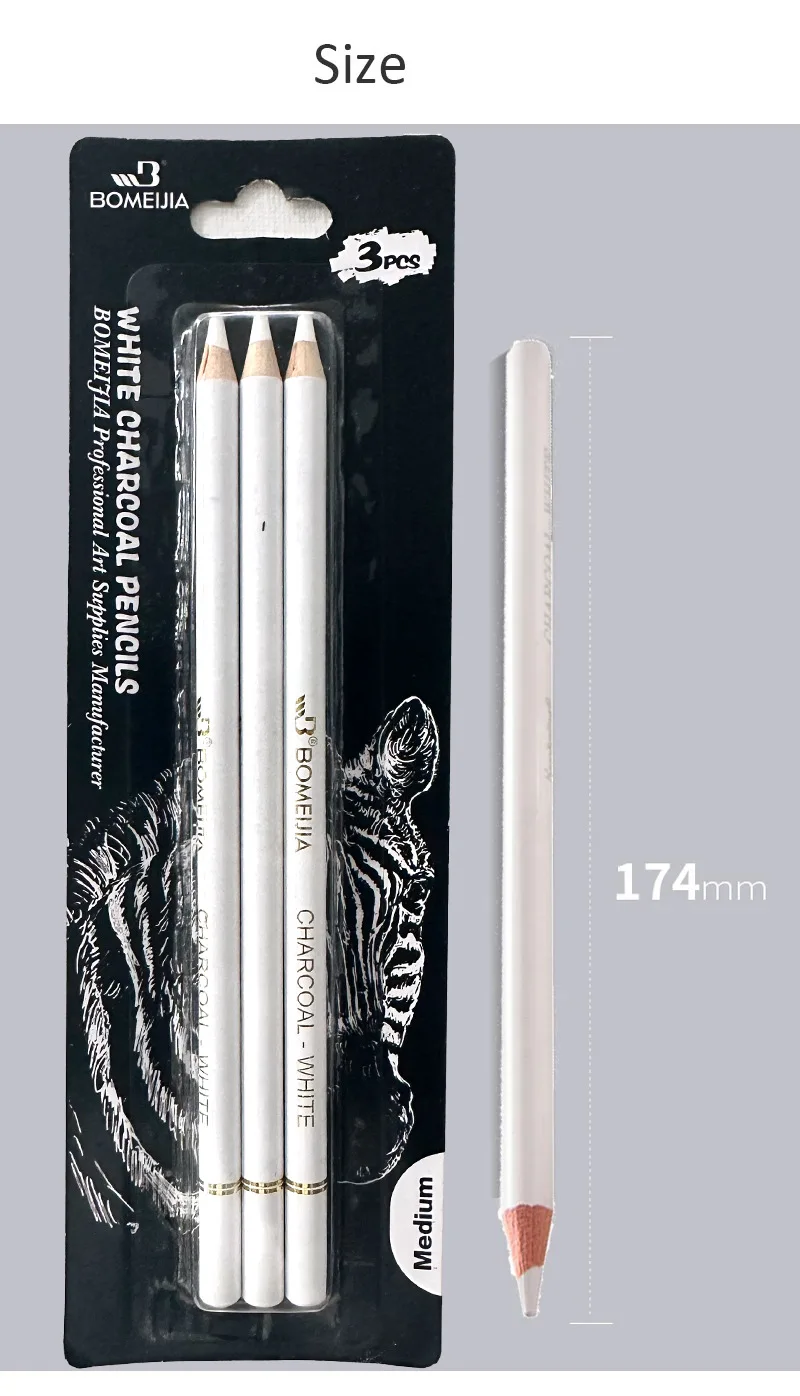 3Pcs White Sketch Charcoal Pencils Set Professional Standard Pencil Drawing Pencils Set For School Tool Painting Art Supplies
