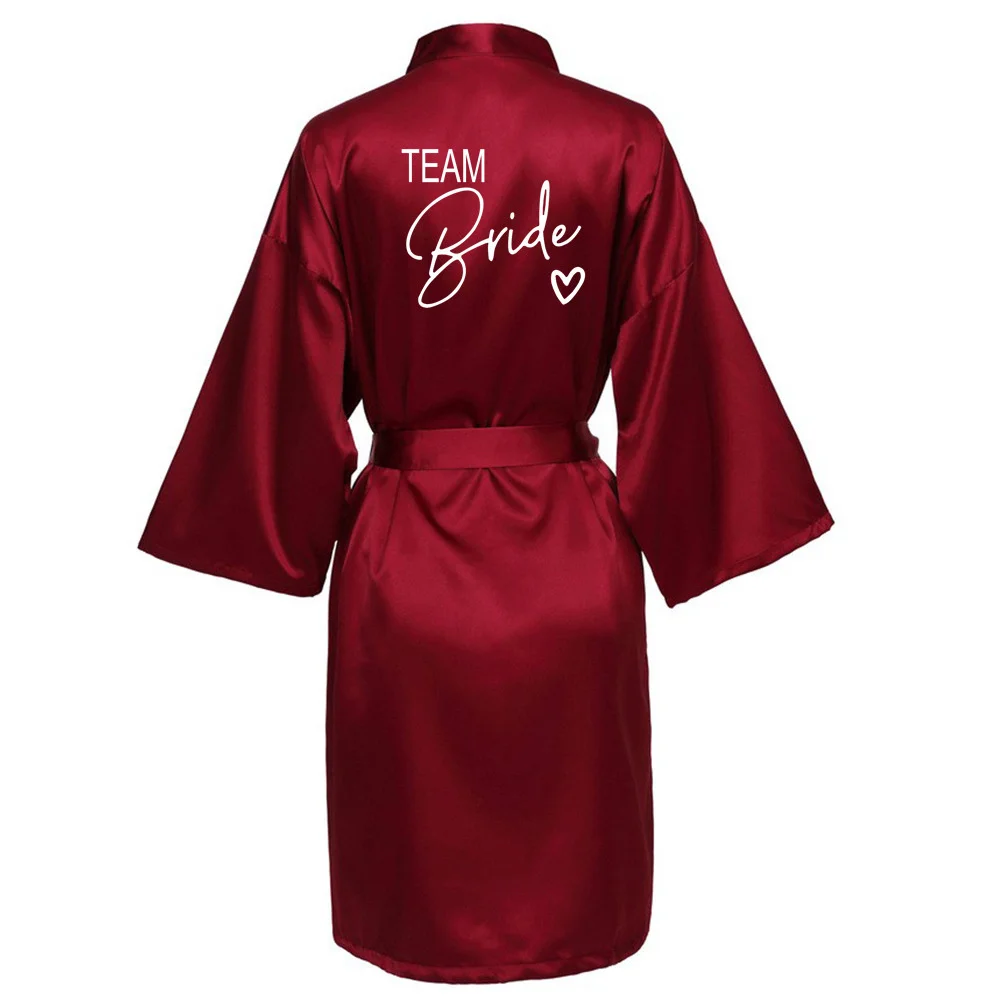 Wedding Party Team Bride Robe With Black Letters Kimono Satin Pajamas Bridesmaid Bathrobe SP004