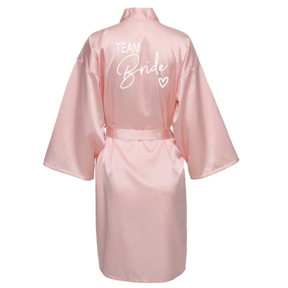 Wedding Party Team Bride Robe With Black Letters Kimono Satin Pajamas Bridesmaid Bathrobe SP004
