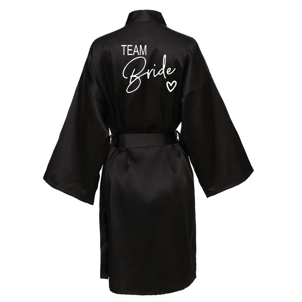 Wedding Party Team Bride Robe With Black Letters Kimono Satin Pajamas Bridesmaid Bathrobe SP004