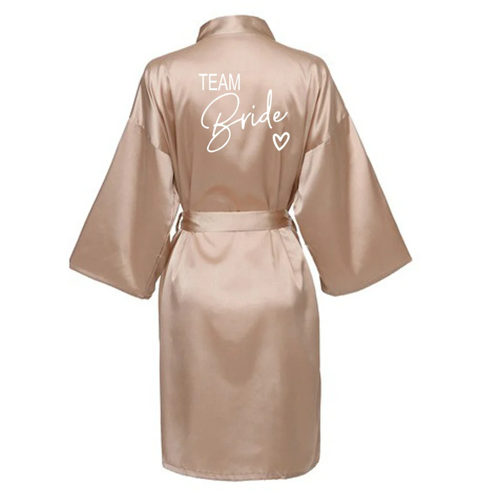 Wedding Party Team Bride Robe With Black Letters Kimono Satin Pajamas Bridesmaid Bathrobe SP004