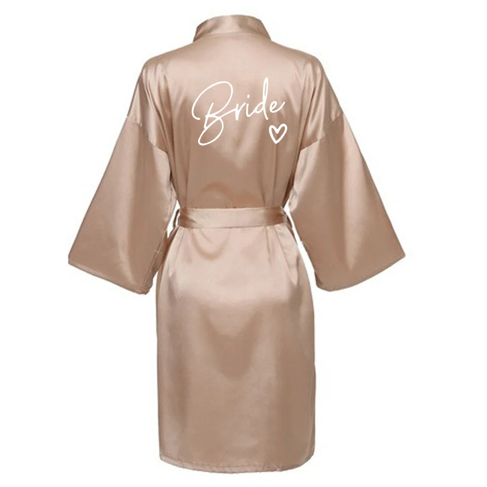Wedding Party Team Bride Robe With Black Letters Kimono Satin Pajamas Bridesmaid Bathrobe SP004