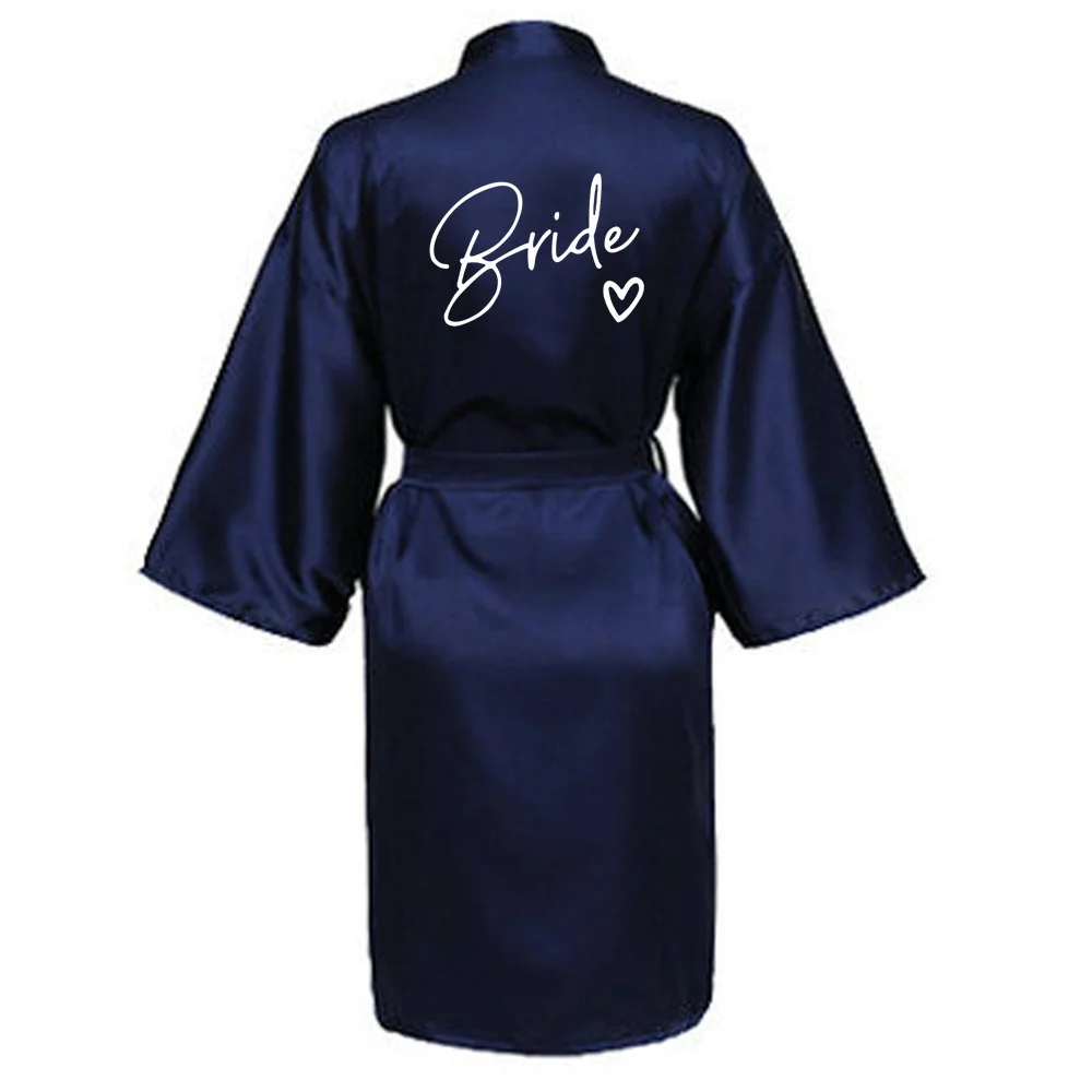 Wedding Party Team Bride Robe With Black Letters Kimono Satin Pajamas Bridesmaid Bathrobe SP004