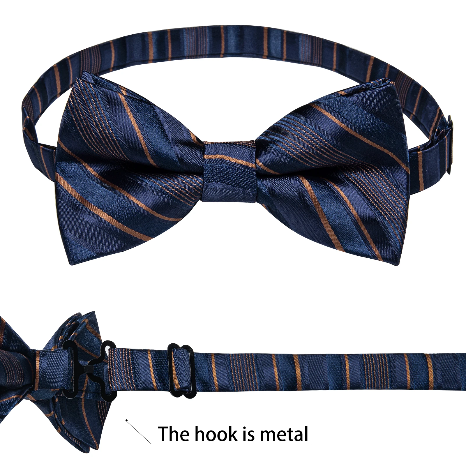 Classic Black Men Bow Ties Bowties Butterfly Pocket Square Cufflinks Set Suit Paisley Gold Pre-Tied Bow Tie