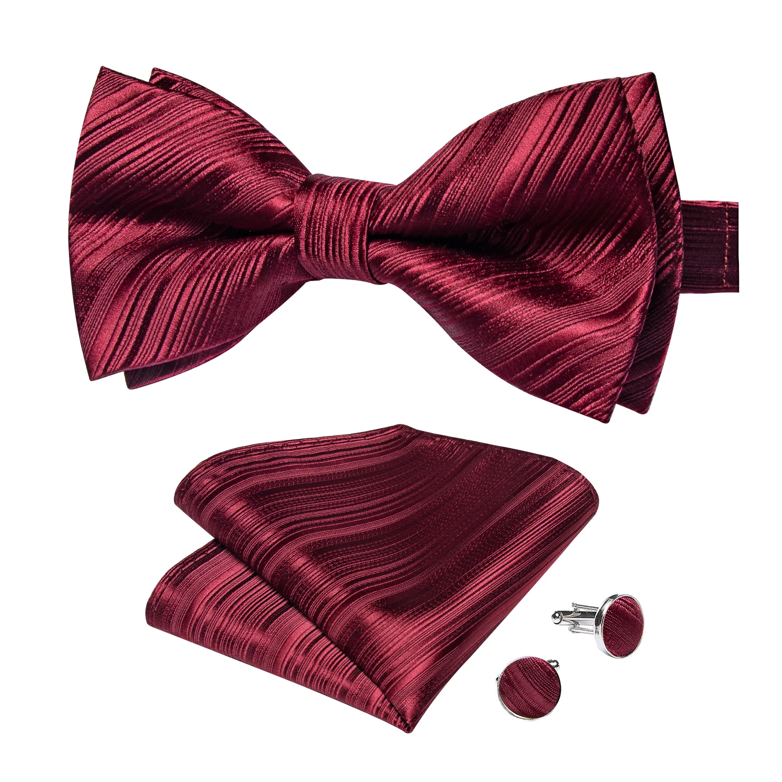 Classic Black Men Bow Ties Bowties Butterfly Pocket Square Cufflinks Set Suit Paisley Gold Pre-Tied Bow Tie