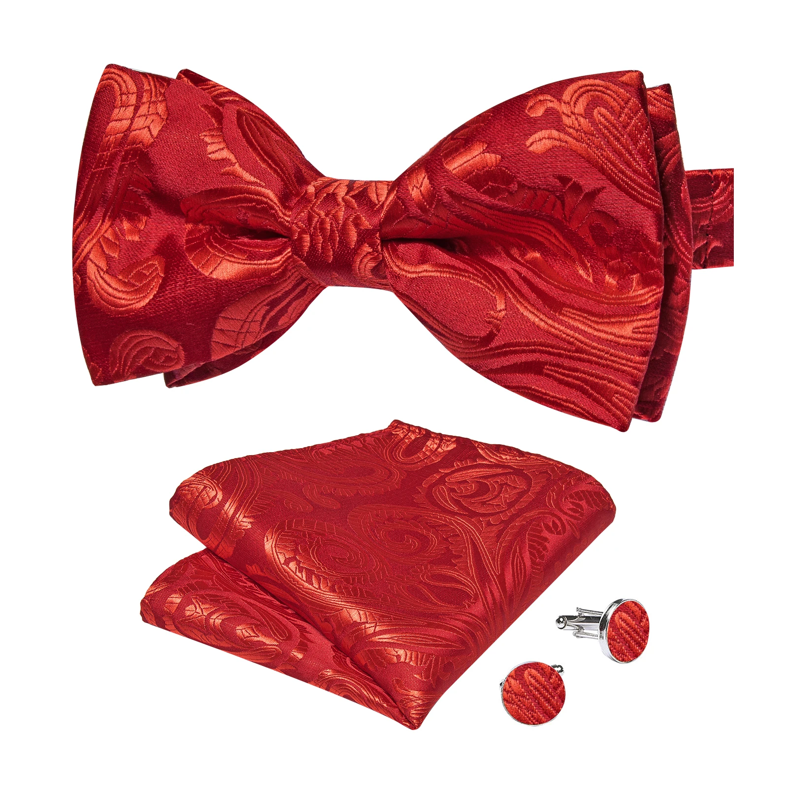 Classic Black Men Bow Ties Bowties Butterfly Pocket Square Cufflinks Set Suit Paisley Gold Pre-Tied Bow Tie
