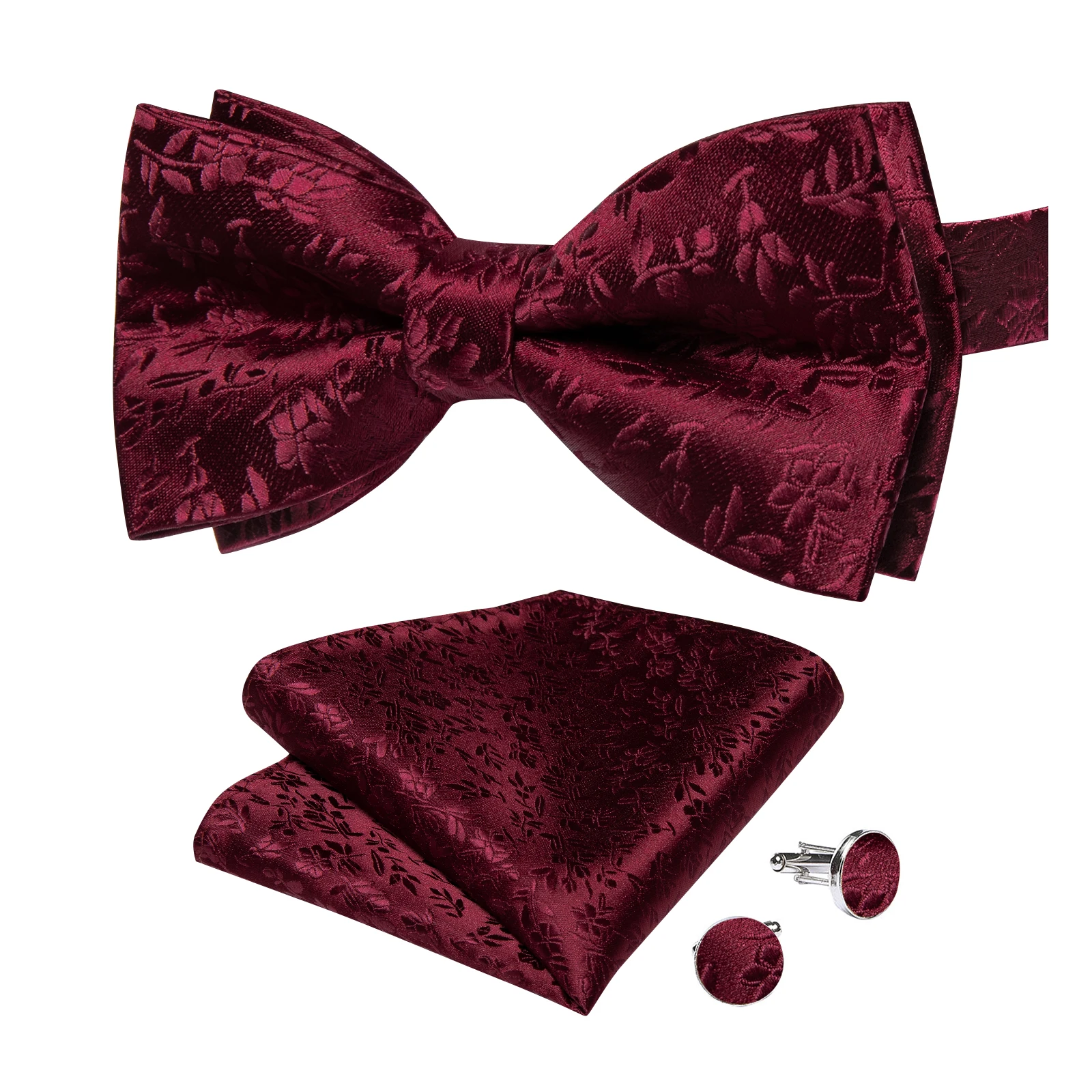 Classic Black Men Bow Ties Bowties Butterfly Pocket Square Cufflinks Set Suit Paisley Gold Pre-Tied Bow Tie